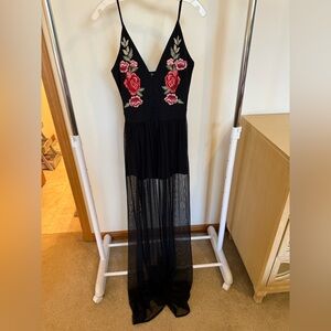 Windsor Black Maxi Dress with Rose Embroidery